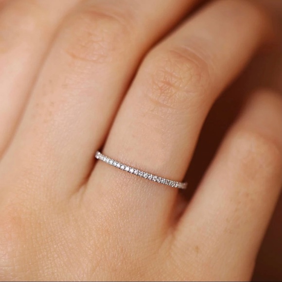 Jewelry - Pave Eternity Crystal Clear CZ Silver 18k White Gold Plated Ring Band Size 7